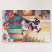Speelse Pitbull die Kerstcadeaus Openmaakt Vakanti Legpuzzel (Horizontaal)