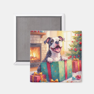 Speelse Pitbull die Kerstcadeaus Openmaakt Vakanti Magneet