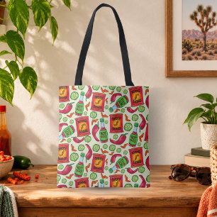 Speelse pittige voedselpatroon tote bag