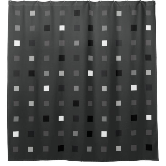 Speelse pixels Controleer het grijze zwarte patroo Douchegordijn (Voorkant)