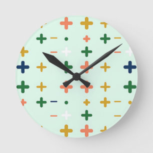 Speelse Plus Tekens Geometrisch Retro Patroon Ronde Klok