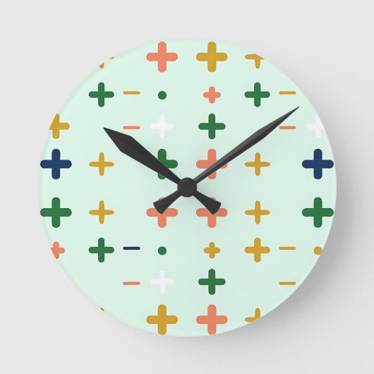 Speelse Plus Tekens Geometrisch Retro Patroon Ronde Klok (Voorkant)