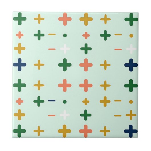 Speelse Plus Tekens Geometrisch Retro Patroon Tegeltje (Voorkant)