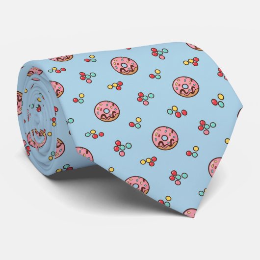 Speelse poederblauwe kleurrijke verspreide donut stropdas (Opgerold)