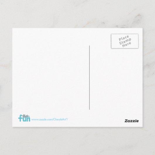 Speelse poes die op het woord fun ligt, briefkaart (Achterkant)