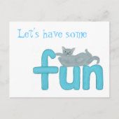 Speelse poes die op het woord fun ligt, briefkaart (Voorkant)