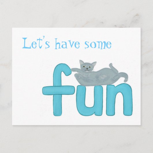 Speelse poes die op het woord fun ligt, briefkaart (Voorkant)