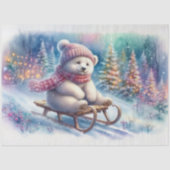 Speelse Polar Beer Woodland Sledding Decoupage Tissuepapier (Voorkant)
