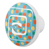 Speelse polka dot blauw en Sinaasappel Abstracte s Keramische Knop (Rechts)