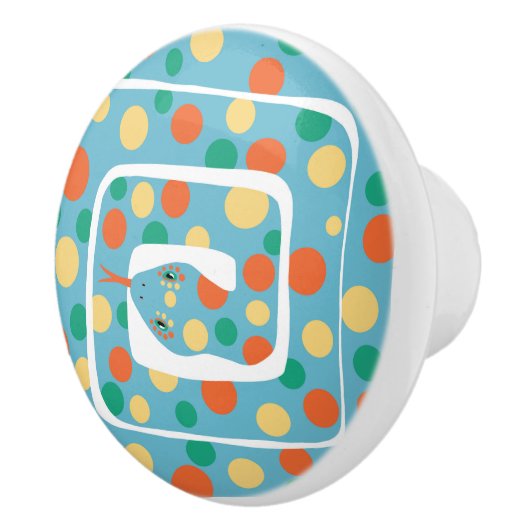 Speelse polka dot blauw en Sinaasappel Abstracte s Keramische Knop (Rechts)