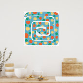 Speelse polka dot blauw en Sinaasappel Abstracte s Poster (Keuken)