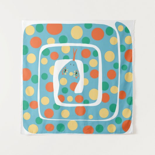 Speelse polka dot blauw en Sinaasappel Abstracte s Wandkleed (Voorkant (horizontaal))