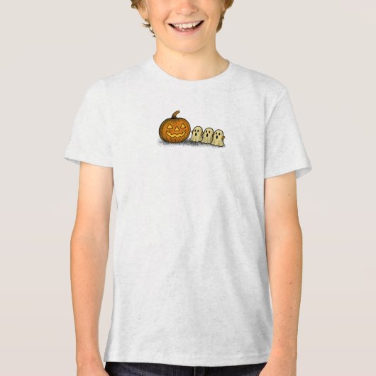 Speelse Pompoen met Drie Griezels Tri-Blend Shirt (Voorkant)