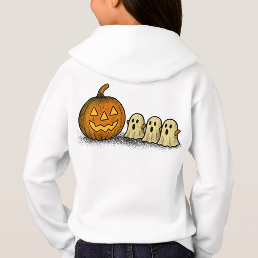 Speelse pompoen met drie spookachtige geesten (Achterkant)