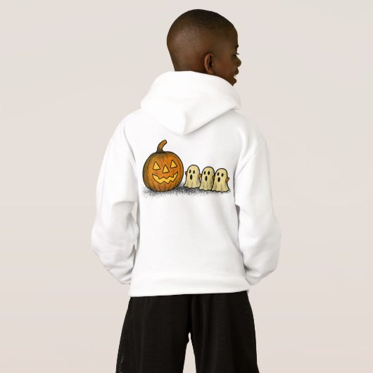 Speelse pompoen met drie spookachtige geesten (Achterkant volledig)