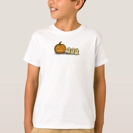 Speelse pompoen met drie spookachtige geesten t-shirt (Voorkant)