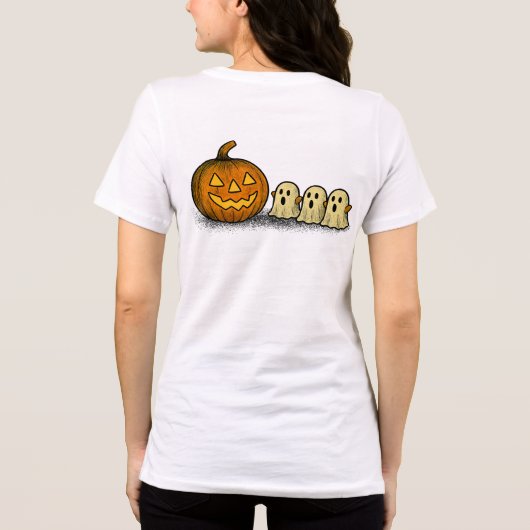 Speelse pompoen met drie spookachtige geesten Tri-Blend shirt (Achterkant)