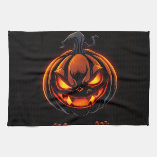 Speelse Pompoen Monster Halloween Keukenhanddoek (Horizontaal)