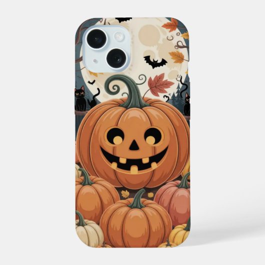 Speelse Pompoen Oogstmaan iPhone / iPad hoes 15 Case (Achterkant)