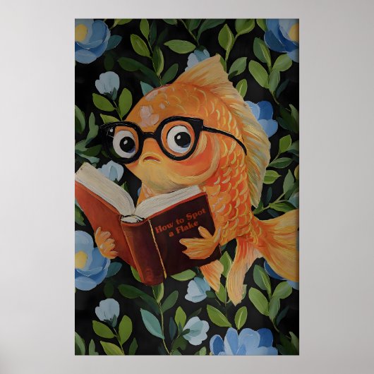 Speelse Poster met Vis die Leest - Grappig Oceaan- (Voorkant)