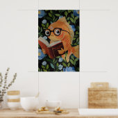 Speelse Poster met Vis die Leest - Grappig Oceaan- (Keuken)
