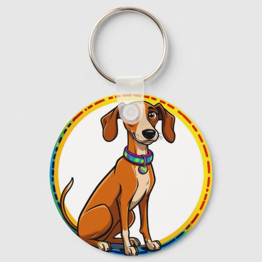 🐶 Speelse Pup In Cirkel Frame Voor Dagelijks Gebr Sleutelhanger (Voorkant)