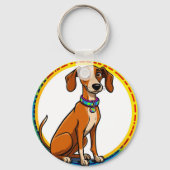 🐶 Speelse Pup In Cirkel Frame Voor Dagelijks Gebr Sleutelhanger (Achterkant)