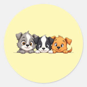 Speelse Puppies Cartoon – Grappige Hondenuitdrukki Ronde Sticker