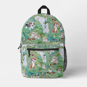 Speelse Puppies in Meadow Hand-Painted Art Backpac Bedrukte Rugzak