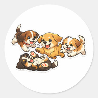 Speelse Puppies Sticker – Cute Cartoon Hond Ontwer