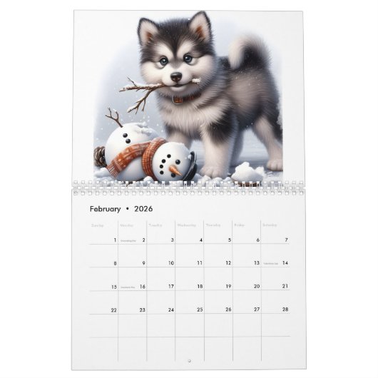 Speelse Puppies twaalf maanden Kalender (Feb 2026)