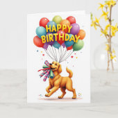 Speelse Puppy Ballonnenkaart Kaart (Gele Bloem)