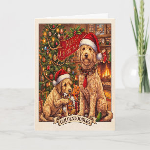 Speelse Puppy Goldendoodles Prettig Kerstfeest Coz Feestdagen Kaart