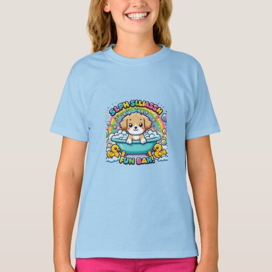 Speelse puppy in een bubbelbad t-shirt (Voorkant)