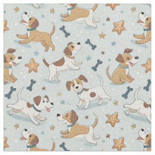 Speelse Puppy Jagt Sterren - Kinder Cartoons Patro Stof