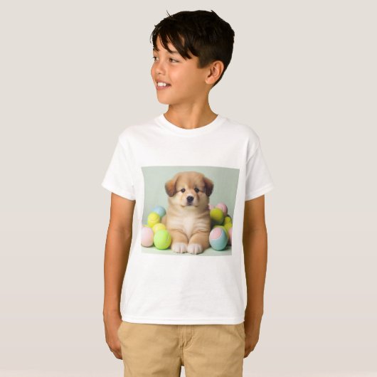 Speelse Puppy T-shirt voor meisjes en jongens. (Voorkant volledig)