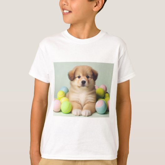 Speelse Puppy T-shirt voor meisjes en jongens. (Voorkant)