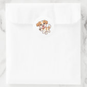 Speelse Puppycartoon Ronde Sticker (Tas)