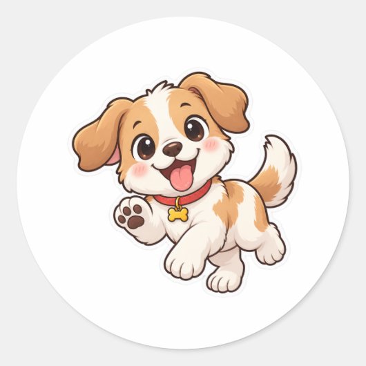 Speelse Puppycartoon Ronde Sticker (Voorkant)