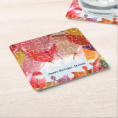 Speelse Puzzel Ballon 4e Verjaardagsfeestje Vierka Kartonnen Onderzetters (Schuin)