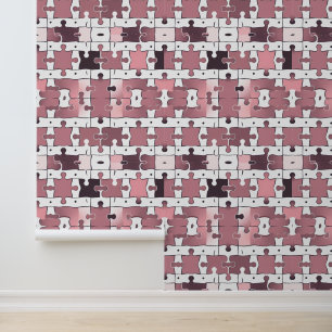 Speelse Puzzel Patroon in Roze en Wit Behang