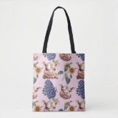 Speelse Pygmee Hippo & Bloemen Canvas tas (Voorkant)