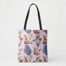 Speelse Pygmee Hippo & Bloemen Canvas tas