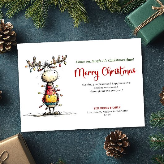Speelse Quirky Rendier Kerstfeest Kaart