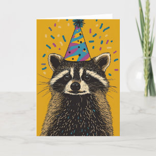 Speelse Raccoon Verjaardagsfeest Wenskaart Bedankkaart