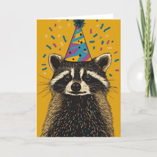 Speelse Raccoon Verjaardagsfeest Wenskaart Bedankkaart