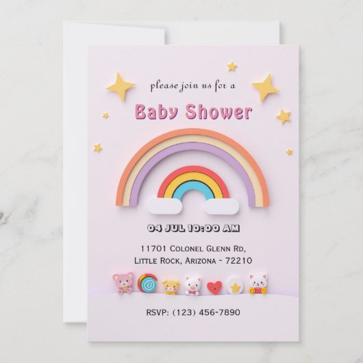 Speelse Rainbow Baby shower Kaart met schattige di (Voorkant)