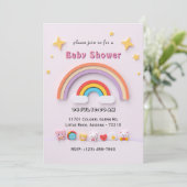 Speelse Rainbow Baby shower Kaart met schattige di (Staand voorkant)