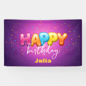 Speelse Rainbow Bubble Letters op Paarse Verjaarda Spandoek (Horizontaal)