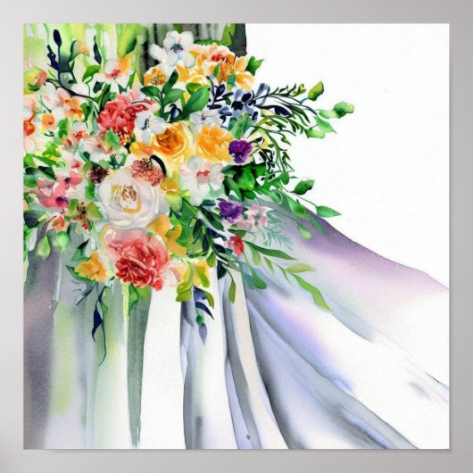 Speelse regenboog, bruids cascading boeket 1, poster (Voorkant)